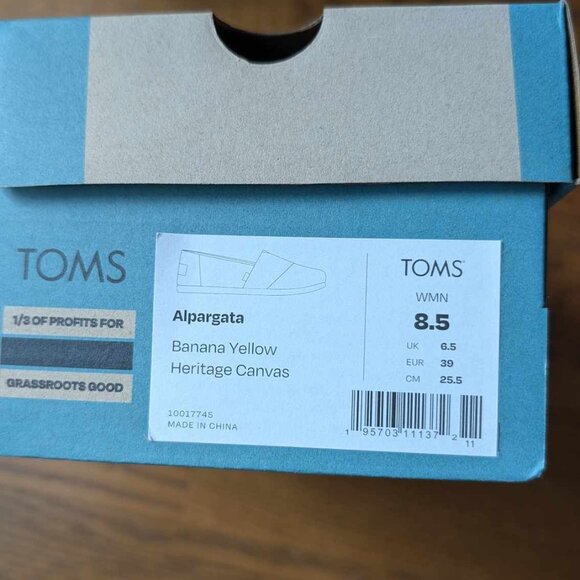 [NWT] TOMS Alpargata Slip On Shoes Heritage Canvas - Banana Yellow - Picture 3 of 6